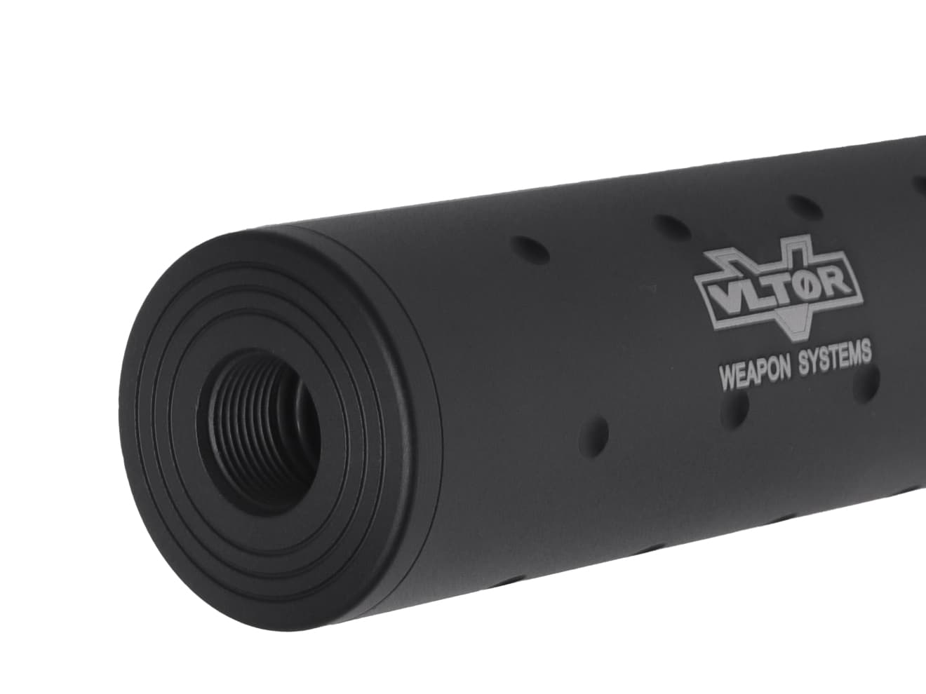 MILITARY-BASE 108mm ショートサイレンサー 14mm正 / 逆ネジ対応 [マーキング：NOVESKE / VLTOR / USAF / SF]