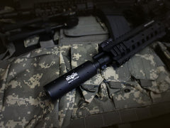MILITARY-BASE 108mm ショートサイレンサー 14mm正 / 逆ネジ対応 [マーキング：NOVESKE / VLTOR / USAF / SF]