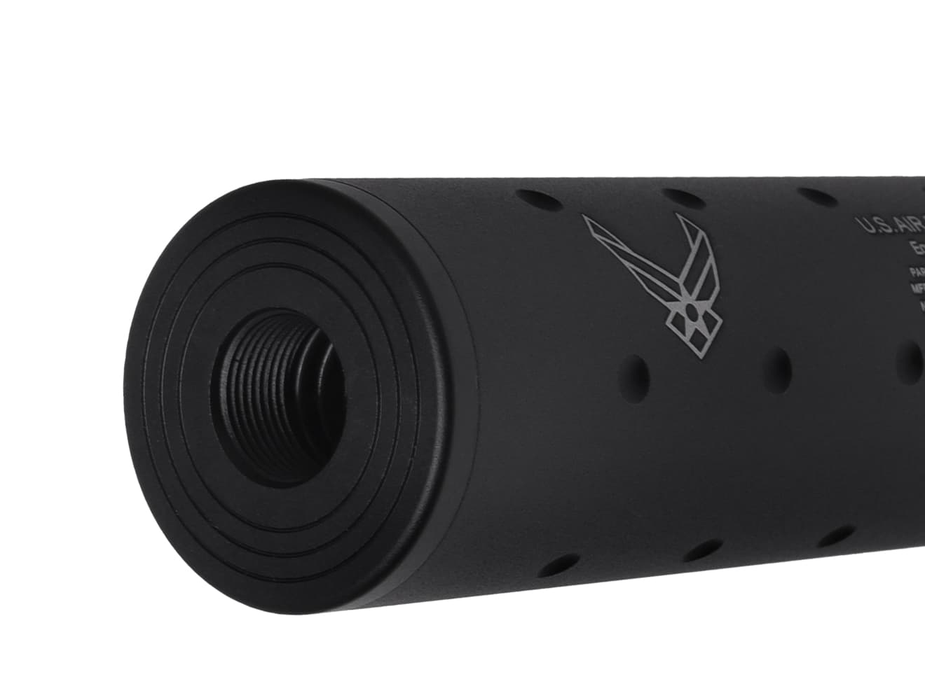 MILITARY-BASE 108mm ショートサイレンサー 14mm正 / 逆ネジ対応 [マーキング：NOVESKE / VLTOR / USAF / SF]