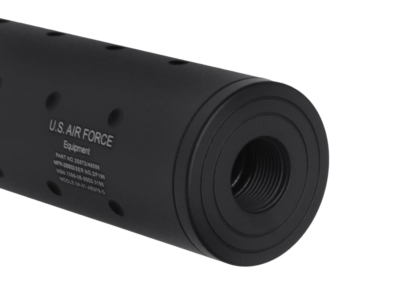 MILITARY-BASE 108mm ショートサイレンサー 14mm正 / 逆ネジ対応 [マーキング：NOVESKE / VLTOR / USAF / SF]