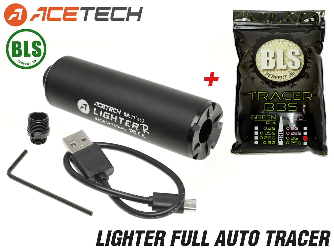 90日保証&日本語取説付 ACETECH LIGHTER フルオートトレーサー [商品構成：本体のみ / 本体+蓄光BB / 本体+蓄光バイオBB / ケース付 / ケース付+蓄光BB / ケース付+蓄光バイオBB]