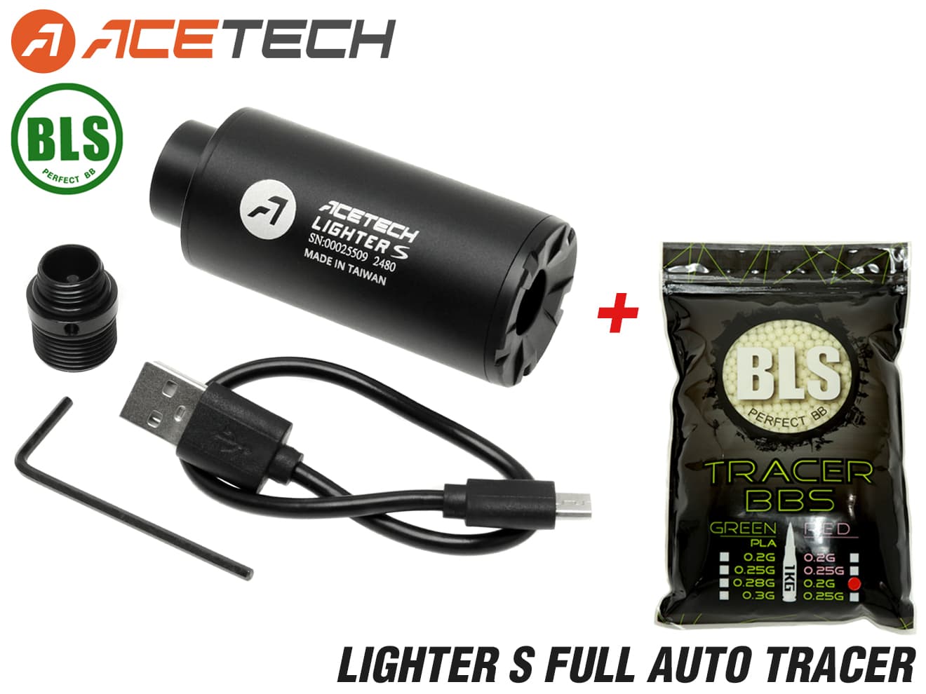 1年間保証&日本語取説付 ACETECH LIGHTER S フルオートトレーサー w/変換アダプター [商品構成：本体のみ / 本体+蓄光BB / 本体+蓄光バイオBB]