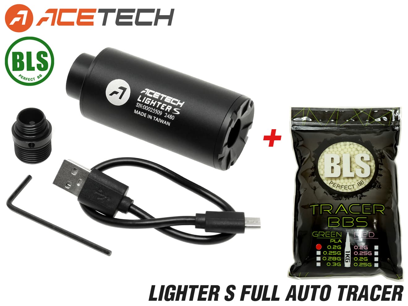 1年間保証&日本語取説付 ACETECH LIGHTER S フルオートトレーサー w/変換アダプター [商品構成：本体のみ / 本体+蓄光BB / 本体+蓄光バイオBB]