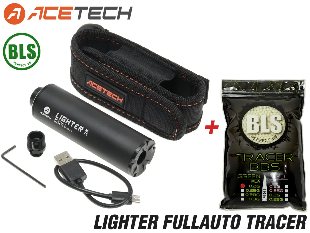 90日保証&日本語取説付 ACETECH LIGHTER フルオートトレーサー [商品構成：本体のみ / 本体+蓄光BB / 本体+蓄光バイオBB / ケース付 / ケース付+蓄光BB / ケース付+蓄光バイオBB]