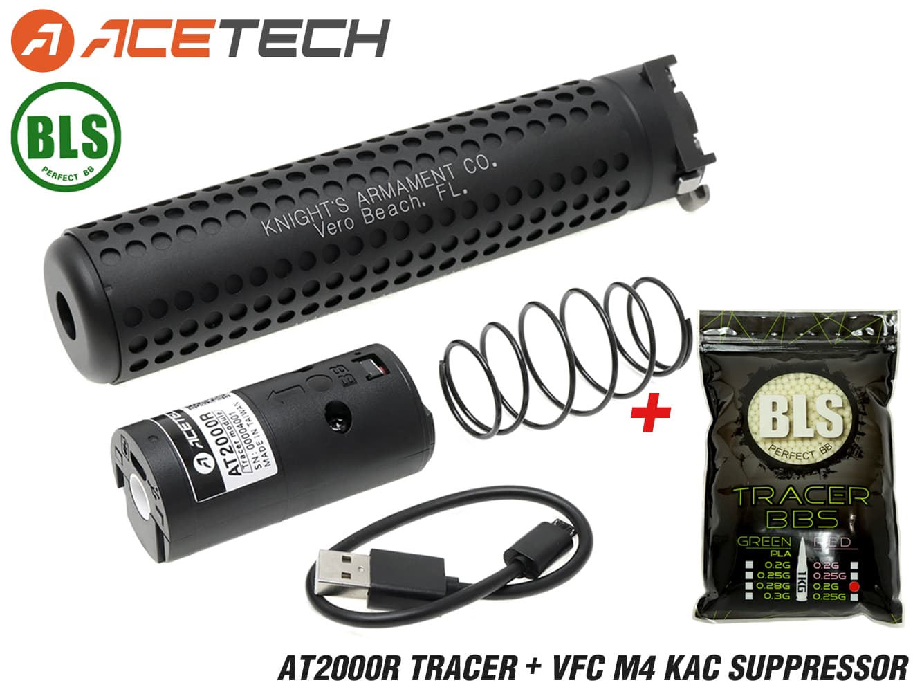 1年間保証&日本語取説付 ACETECH AT2000R スーパーシャイン フルオートトレーサー w/ VFC M4 KAC サプレッサー [商品構成：本体 / 本体+蓄光BB / 本体+蓄光バイオBB]
