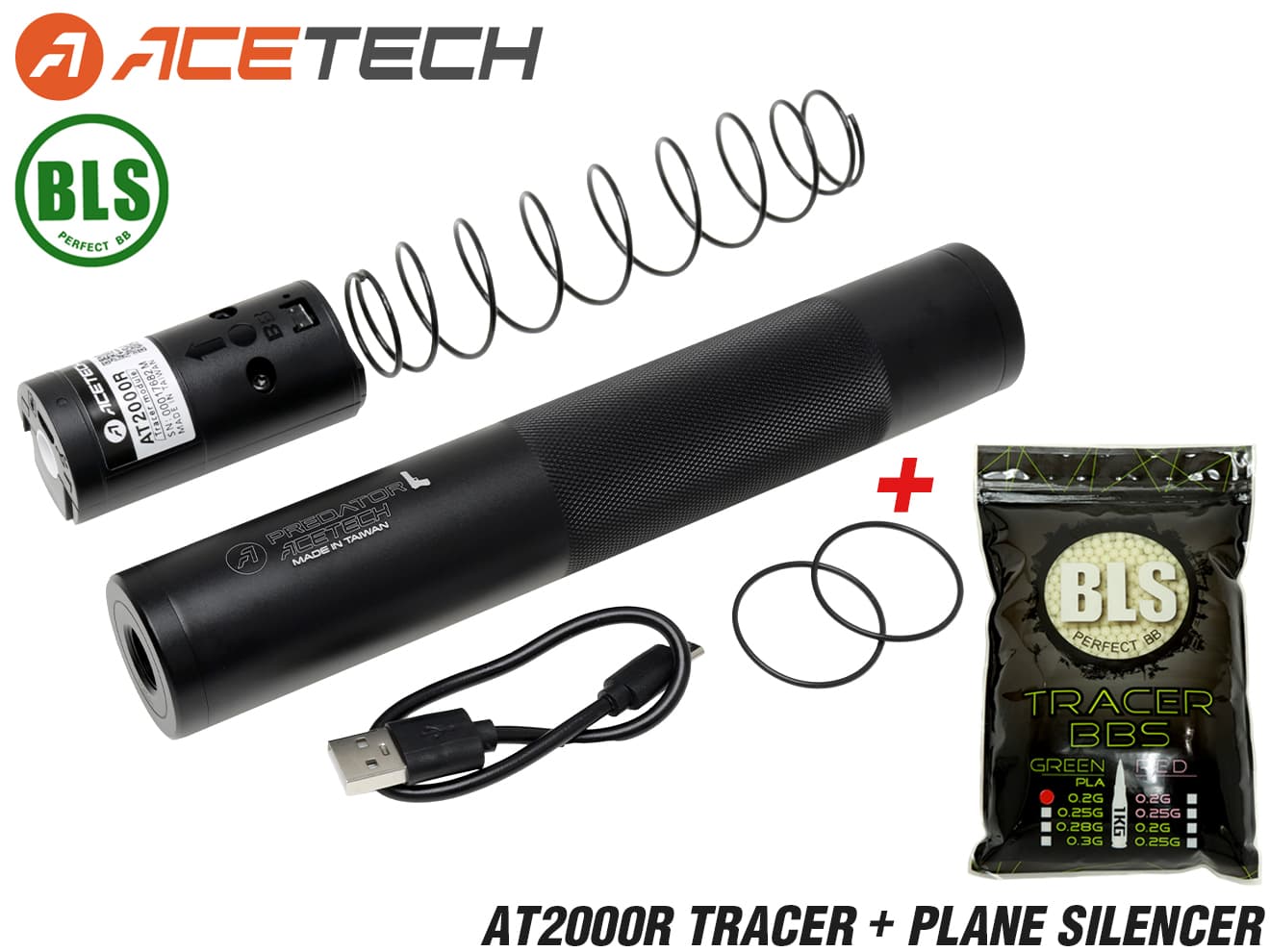 1年間保証&日本語取説付 ACETECH AT2000R スーパーシャイン フルオートトレーサー w/ プレーンサイレンサー [商品構成：本体のみ / 本体+蓄光BB / 本体+蓄光バイオBB]