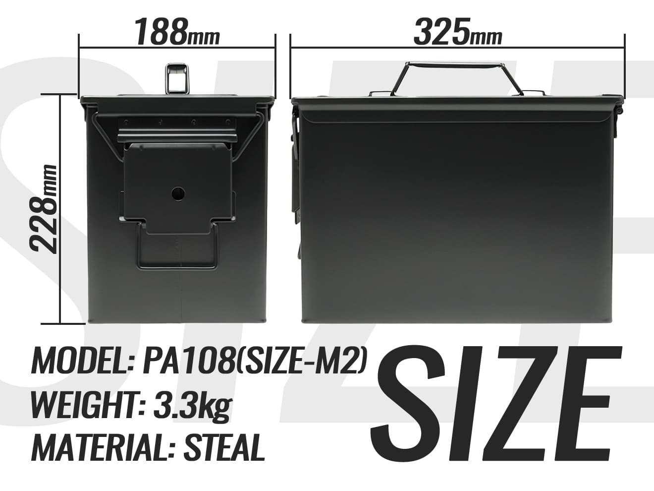 MILITARY-BASE(ミリタリーベース)PA108タイプ SAW アンモボックス [BK本体 / BK本体+ステッカー / OD本体 / OD本体+ステッカー]