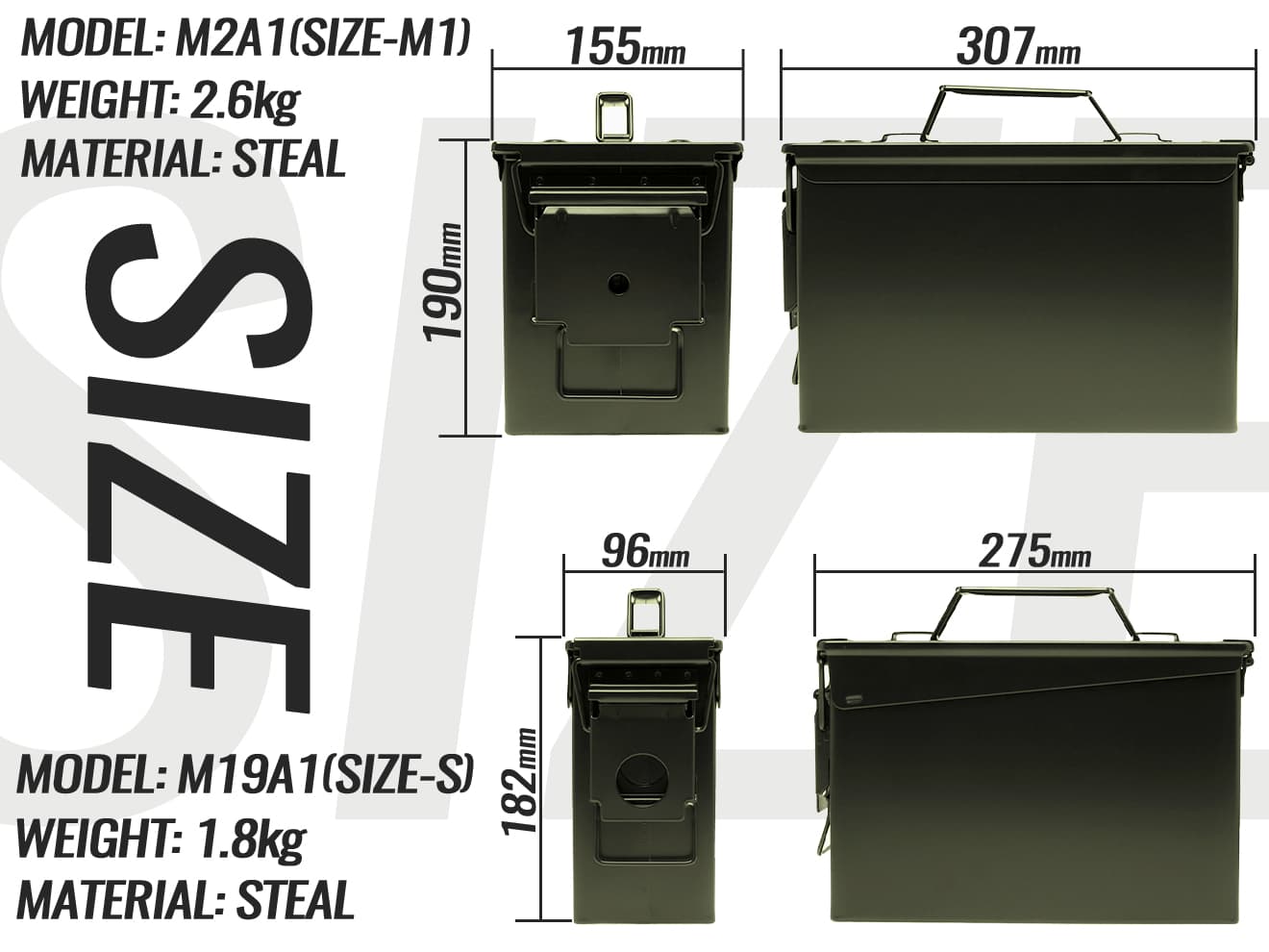 MILITARY-BASE(ミリタリーベース)M19A1タイプ  / M2A1タイプ アンモボックス 2個セット [カラー：ブラック / OD]