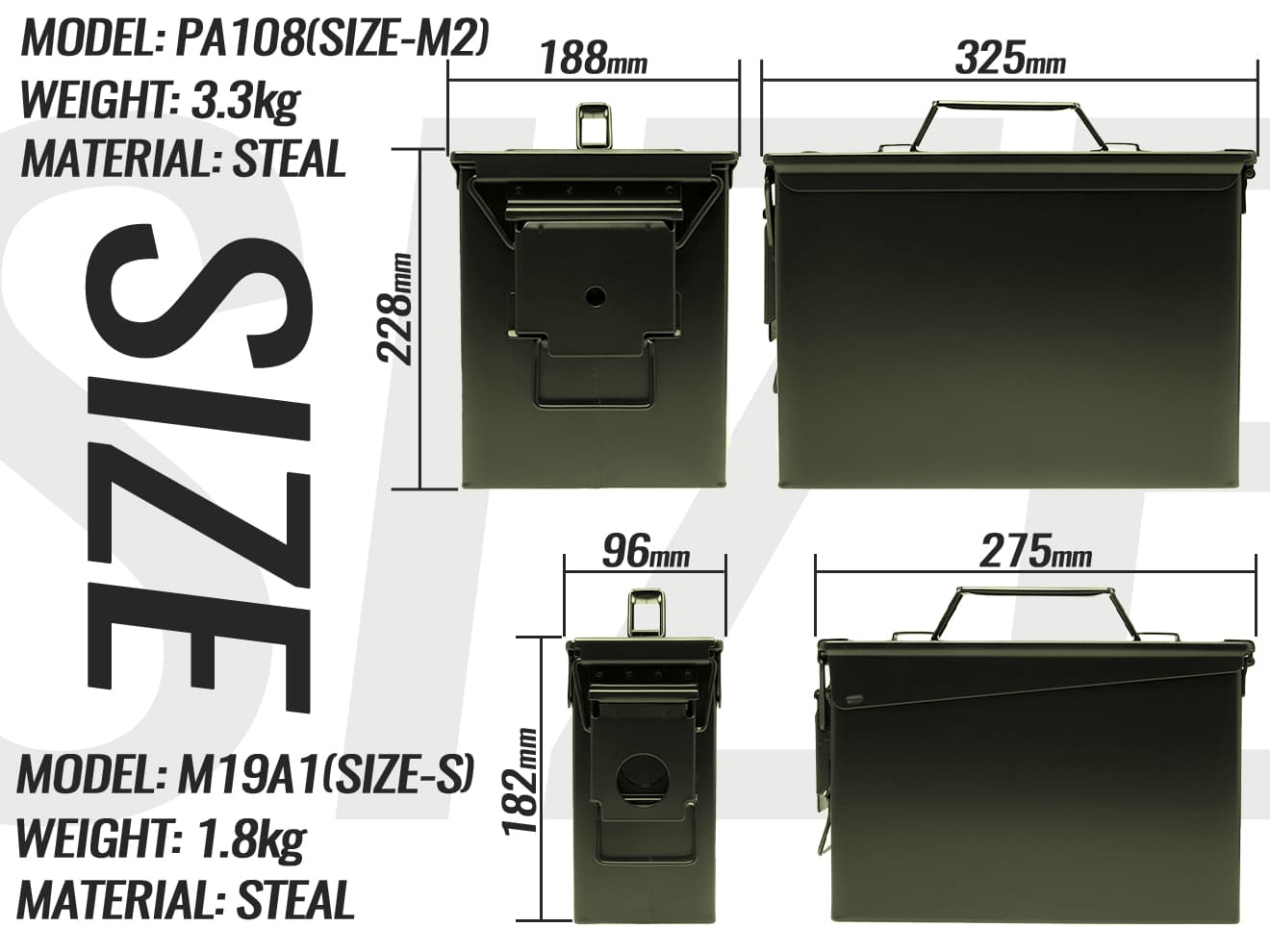 MILITARY-BASE(ミリタリーベース)M19A1タイプ  / PA108タイプ アンモボックス 2個セット [カラー：ブラック / OD]
