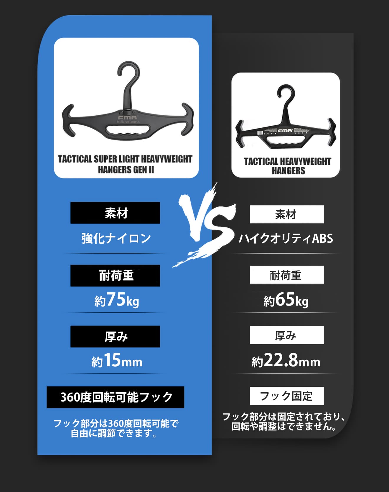 FMA 強化ナイロン製 タクティカル スーパーライト ハンガー Gen2 [カラー・個数：BK・1本 / DE・1本 / OD・1本 / BK・3本 / DE・3本 / OD・3本 / BK・5本 / DE・5本 / OD・5本]