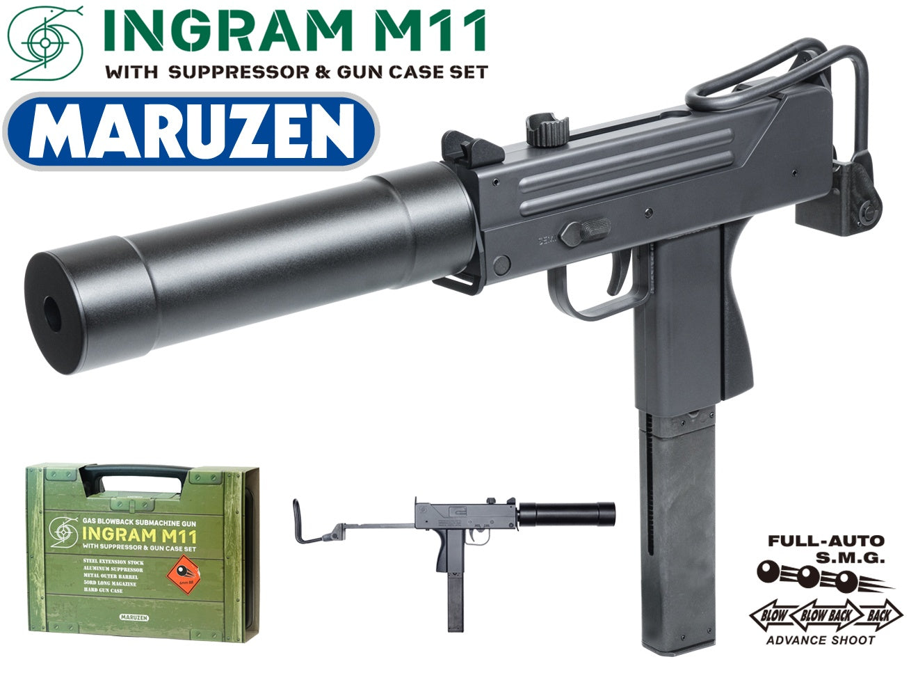 イングラムM11 カスタム+付属品 マルゼン M11 イングラム GBB ガン本体 [セット内容：本体のみ