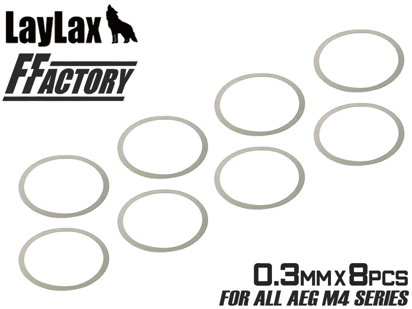 LayLax F.FACTORY アウターバレル調整シムリング AEG M4シリーズ [厚み・入数：0.1mm×10枚入 / 0.3mm×8枚入 / 0.5mm×6枚入]