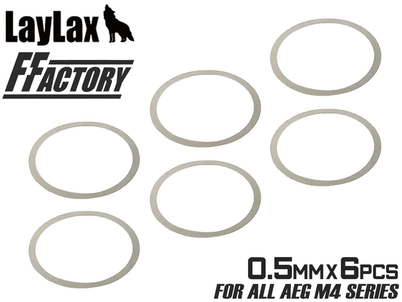 LayLax F.FACTORY アウターバレル調整シムリング AEG M4シリーズ [厚み・入数：0.1mm×10枚入 / 0.3mm×8枚入 / 0.5mm×6枚入]