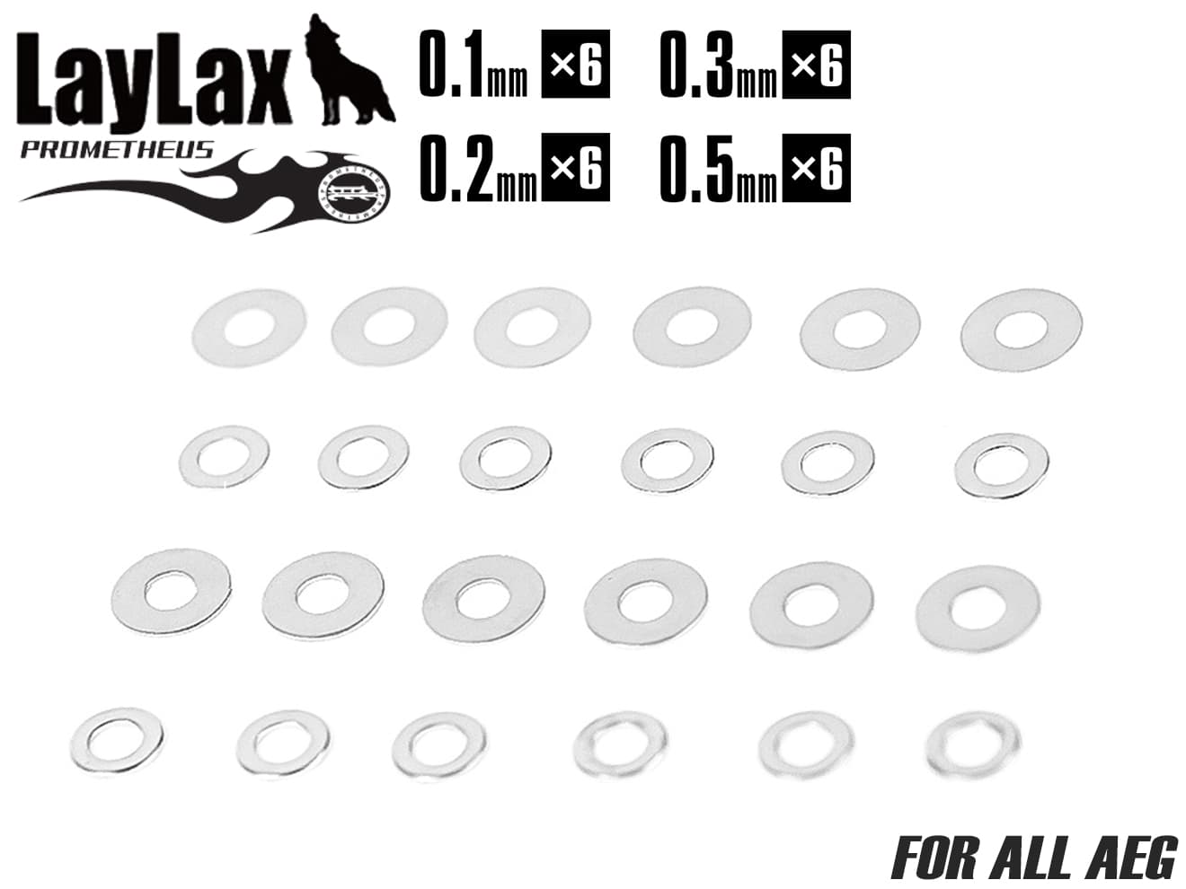 LayLax PROMETHEUS シムセット 電動ガン用(0.1mm・0.2mm・0.3mm・0.5mm各6枚入) | ミリタリーベース ...