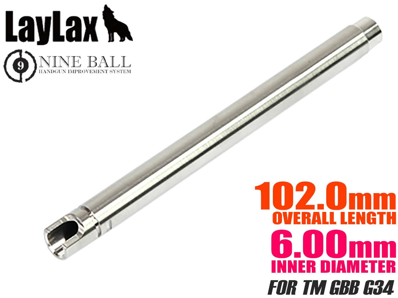 LayLax NINE BALL パワーバレル(Φ6.00mm インナーバレル) 東京マルイ GBB用 [長さ：75.1mm / 90mm / 97mm / 100mm / 102mm / 106mm / 112mm / 112.5mm / 114mm]