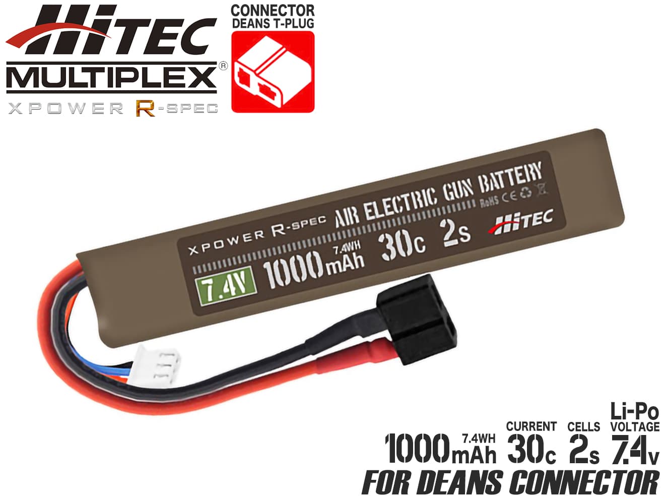 ハイテック Li-Po 7.4V 30C 2S(ディーンズ) [容量：1000mAh / 1200mAh]【ゆうパケット可】