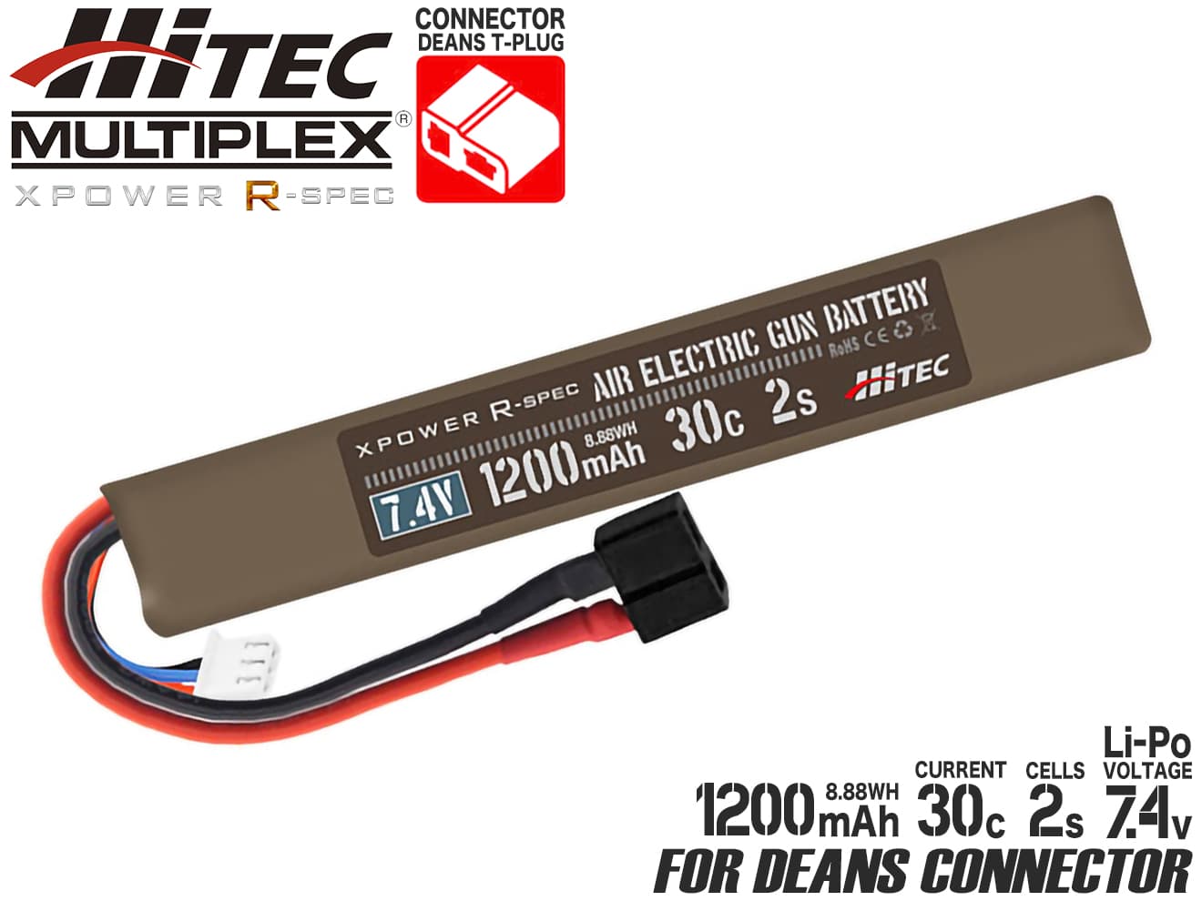 ハイテック Li-Po 7.4V 30C 2S(ディーンズ) [容量：1000mAh / 1200mAh]【ゆうパケット可】
