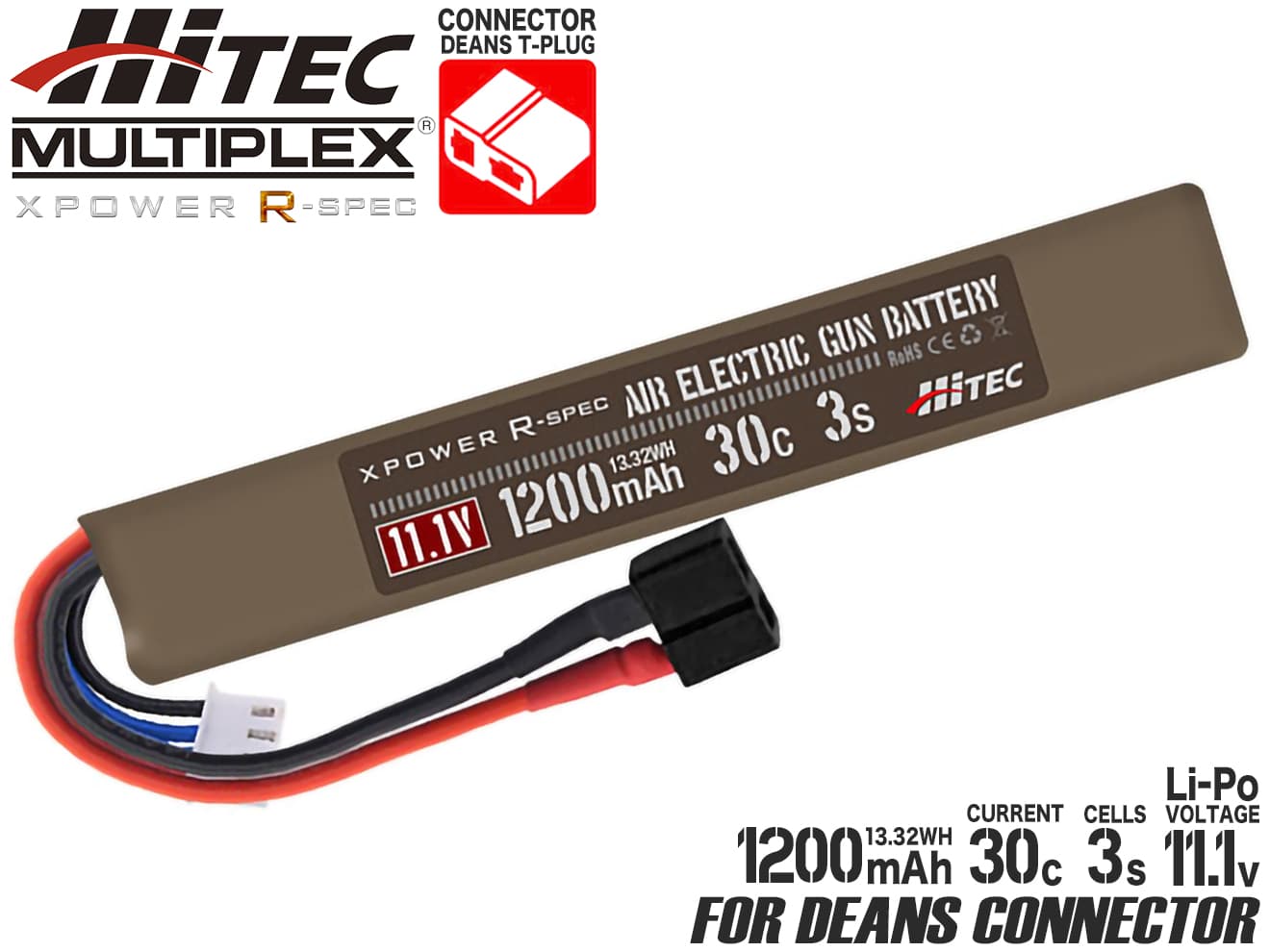 ハイテック Li-Po 11.1V 30C 3S(ディーンズ) [容量：1000mAh / 1200mAh]【ゆうパケット可】