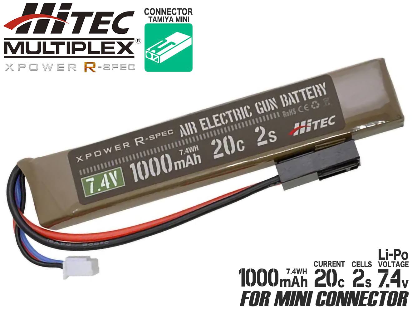ハイテック Li-Po 7.4V 1000mAh 20C 2Sリポバッテリー [コネクター：タミヤ7.2V ミニS / ディーンズ2P]