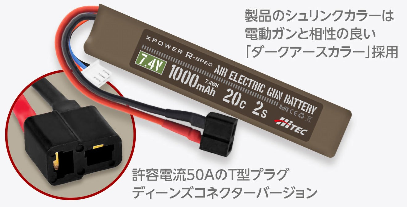 ハイテック Li-Po 7.4V 1000mAh 20C 2Sリポバッテリー [コネクター：タミヤ7.2V ミニS / ディーンズ2P]