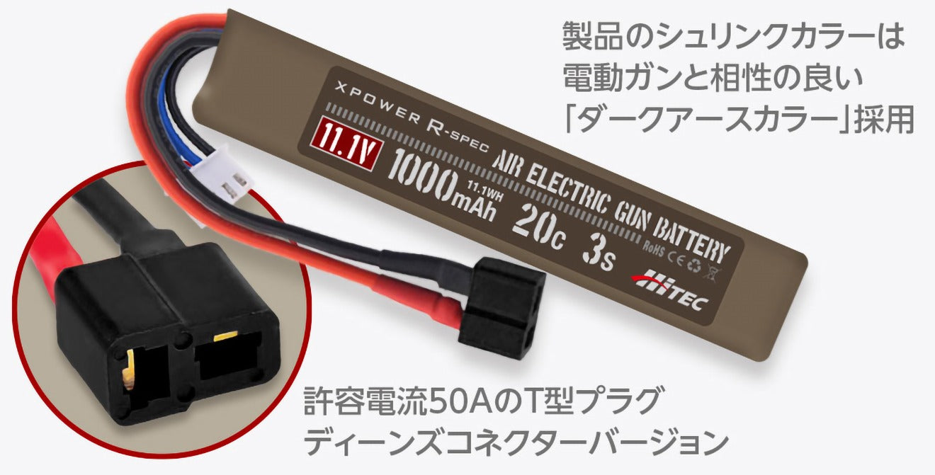 ハイテック Li-Po 11.1V 1000mAh 20C 3Sリポバッテリー [コネクター：タミヤ7.2V ミニS / ディーンズ2P]