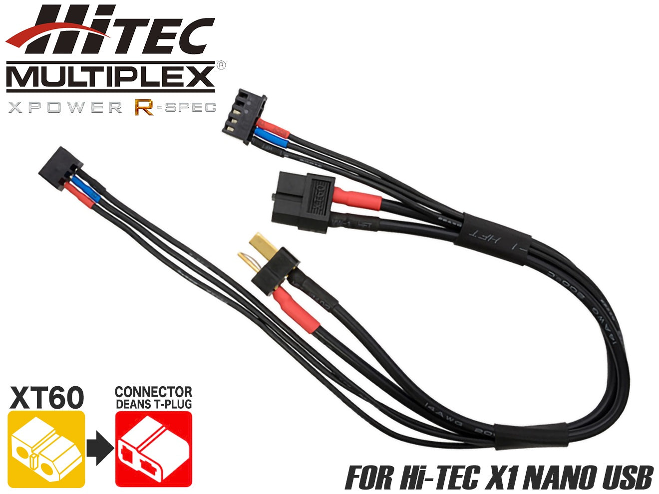 ハイテック XT60⇒ディーンズコネクター 充電ケーブル バランスコード一体型 [タイプ：ショートケーブル / ノーマルケーブル]