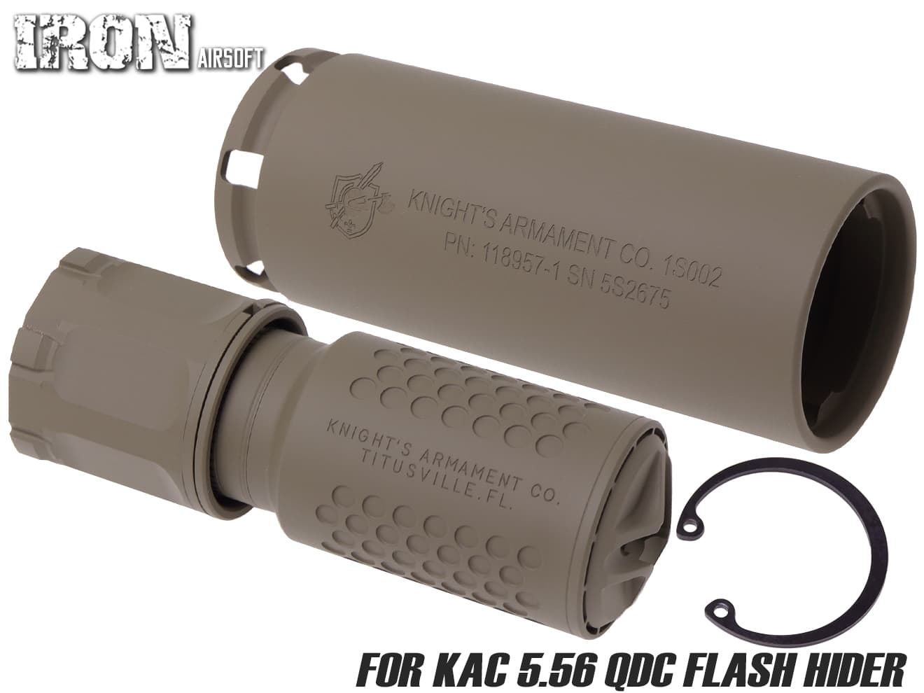 IRON AIRSOFT KACスタイル QDC/MCQ-PRT サプレッサー w/ サーマルカバー [カラー：BK / TAN]