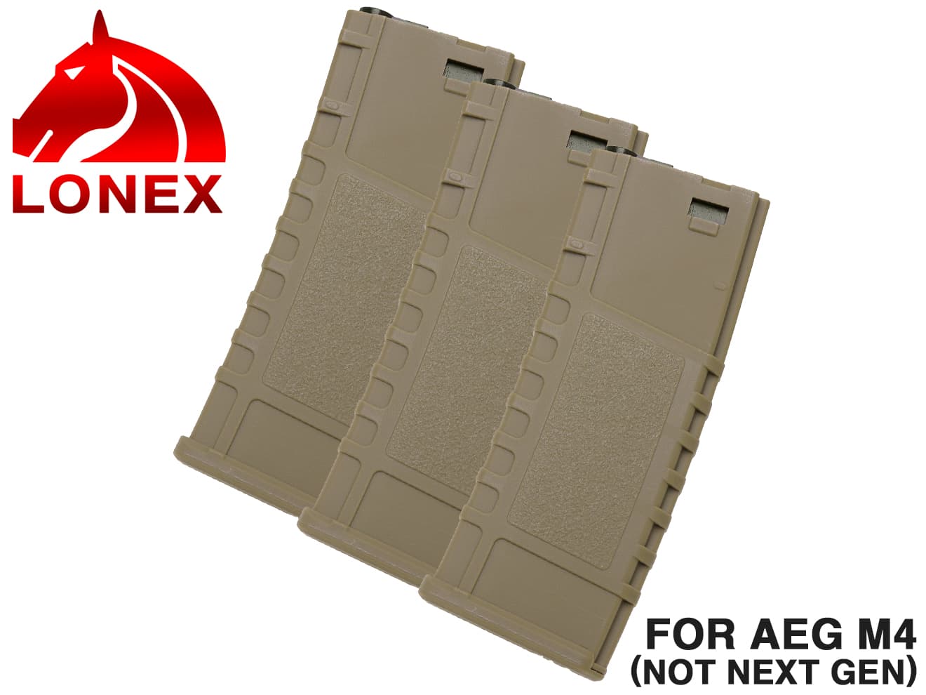 LONEX ハイキャパシティ 200Rds ポリマーマガジン AEG M4 [カラー・本数：ブラック・6本セット / ブラック・3本セット / DE・6本セット / DE・3本セット]