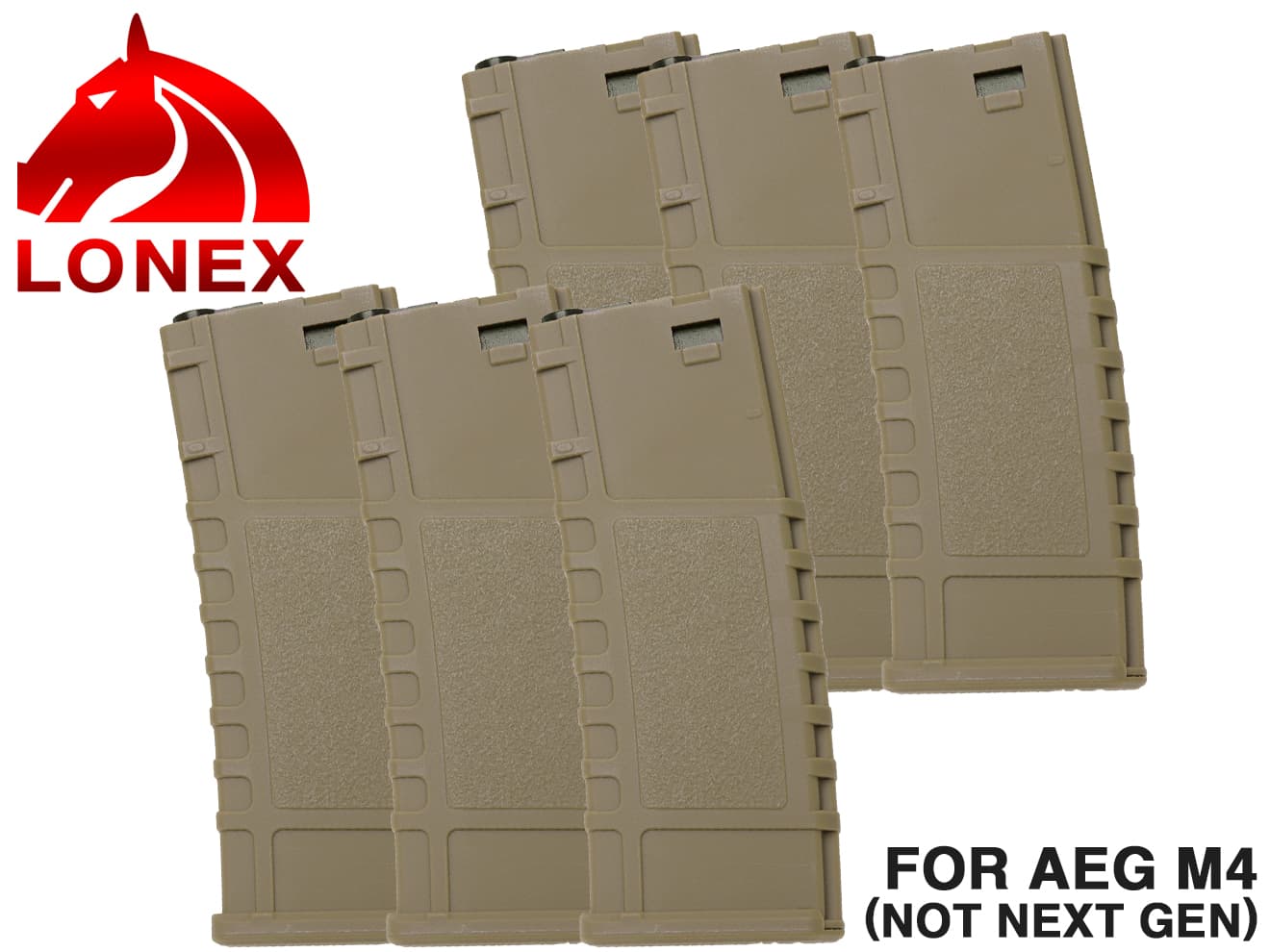 LONEX ハイキャパシティ 200Rds ポリマーマガジン AEG M4 [カラー・本数：ブラック・6本セット / ブラック・3本セット / DE・6本セット / DE・3本セット]