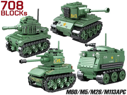 AFM M60パットン/M5軽戦車/M26パーシング/M113APC 4台セット(計708Blocks)