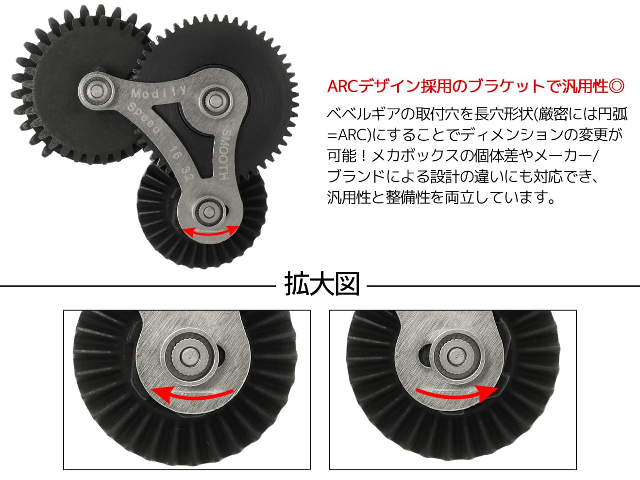 MODIFY モジュラー ギアセット スムース Ver.2 / Ver.3 Nanoトルク [ギア比：22.2:1 / 22.2:1キー付 / 21.6:1 / 21.6:1キー付 / 16.32:1 / 16.32:1キー付]
