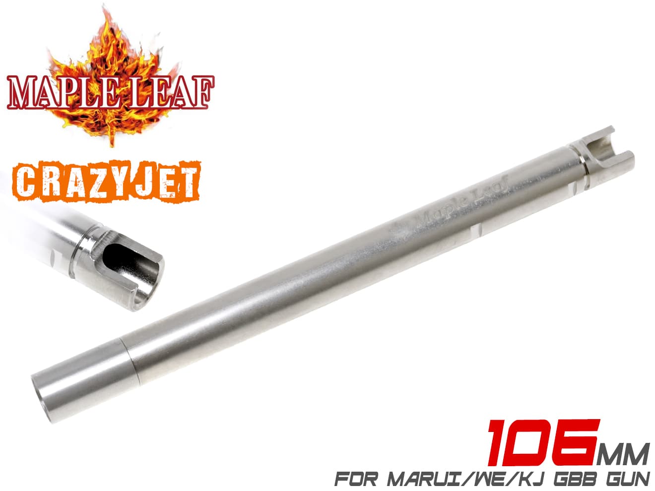 Maple Leaf Crazy Jet インナーバレル for GBBハンドガン・SMG [長さ：80mm / 84mm / 91mm / 97mm / 100mm / 100mm(HK専用) / 106mm / 113mm / 117mm / 120mm / 133mm / 138mm / 150mm / 180mm]