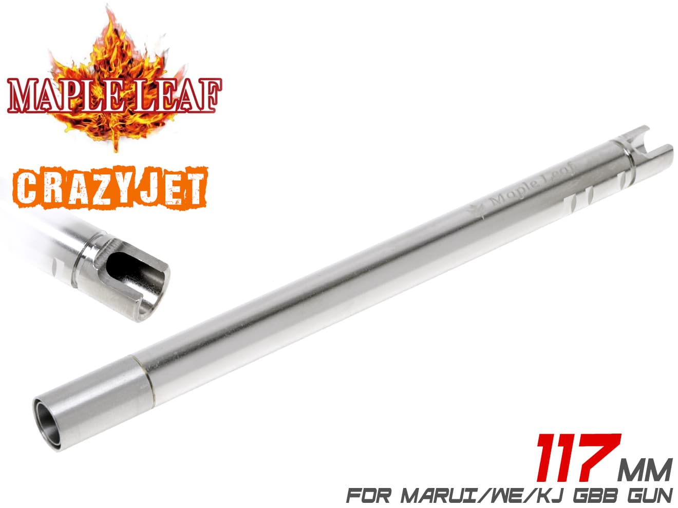 Maple Leaf Crazy Jet インナーバレル for GBBハンドガン・SMG [長さ：80mm / 84mm / 91mm / 97mm / 100mm / 100mm(HK専用) / 106mm / 113mm / 117mm / 120mm / 133mm / 138mm / 150mm / 180mm]