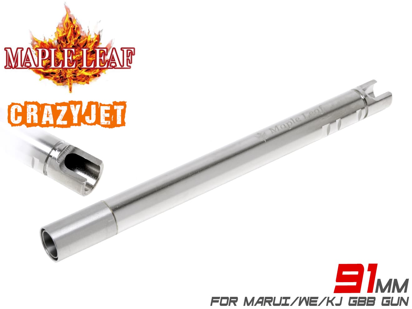 Maple Leaf Crazy Jet インナーバレル for GBBハンドガン・SMG [長さ：80mm / 84mm / 91mm / 97mm / 100mm / 100mm(HK専用) / 106mm / 113mm / 117mm / 120mm / 133mm / 138mm / 150mm / 180mm]