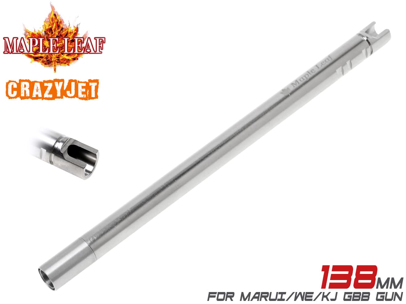 Maple Leaf Crazy Jet インナーバレル for GBBハンドガン・SMG [長さ：80mm / 84mm / 91mm / 97mm / 100mm / 100mm(HK専用) / 106mm / 113mm / 117mm / 120mm / 133mm / 138mm / 150mm / 180mm]