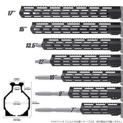 MILITARY BASE ASタイプ M-LOK スリムライトウェイト レール for PTW [サイズ：7inch / 9inch / 10inch / 12inch / 13.5inch / 15inch / 17inch]