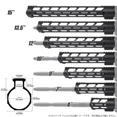 MILITARY BASE Mスタイル M-LOK ウルトラライトレール for PTW [サイズ：4inch / 7inch / 9inch / 10inch / 12inch / 13.5inch / 15inch]