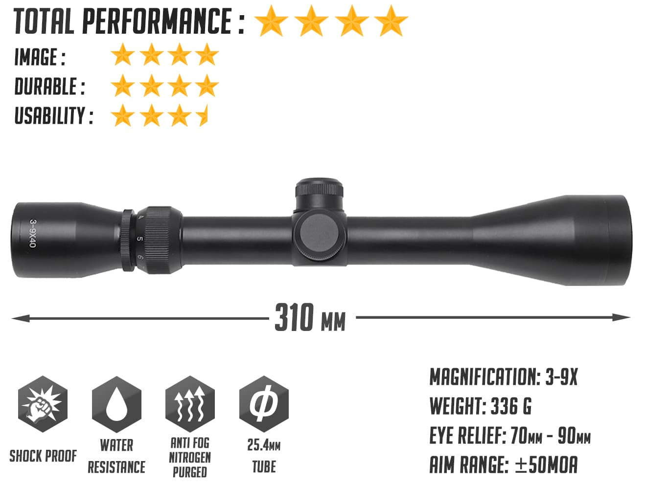 3～9倍 ライフルスコープ FF3-9X40BDC 長さ約32cm