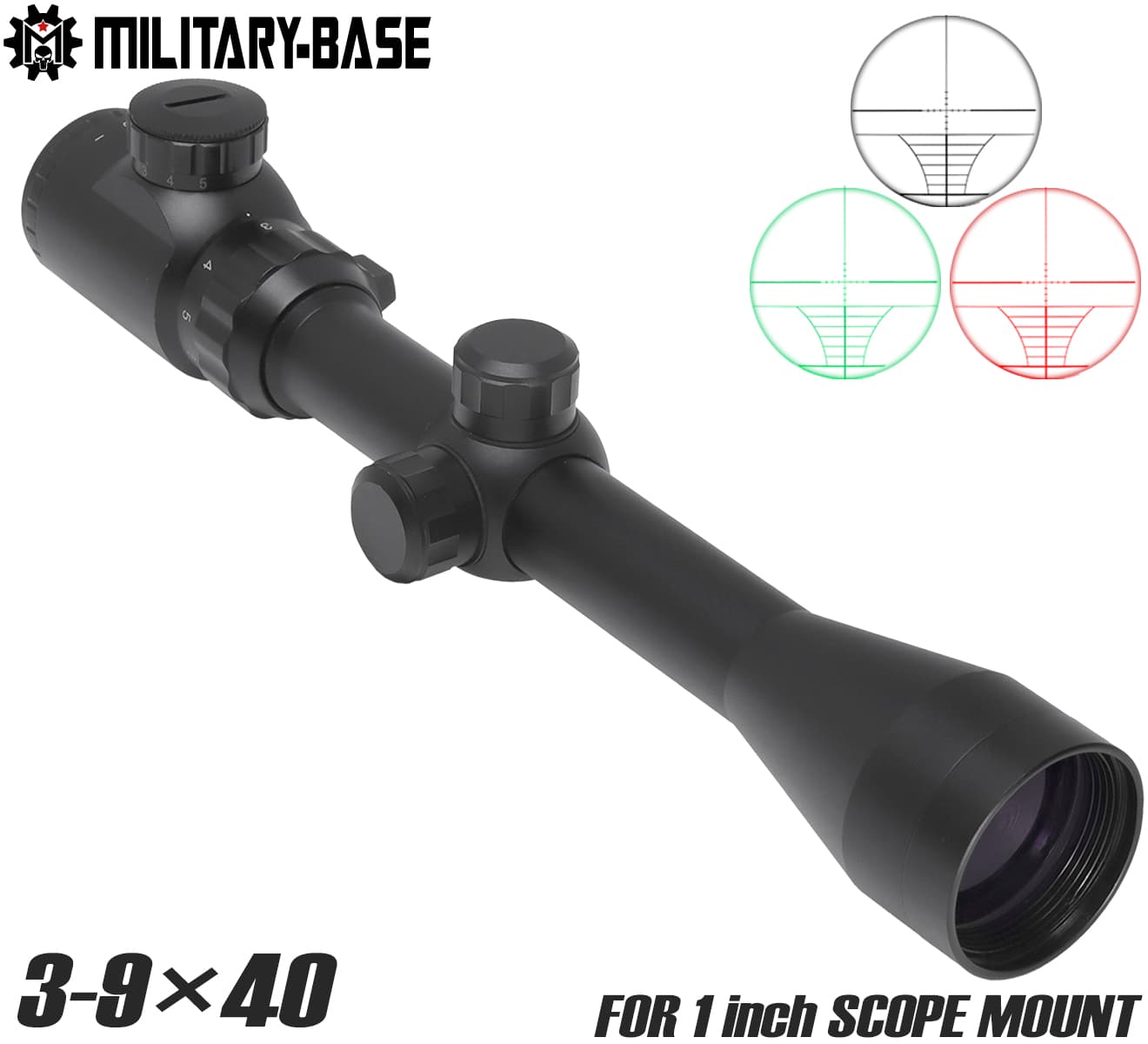 MILITARY BASE 3-9×40MDRF+EG イルミネーション ライフルスコープ 1インチボディ