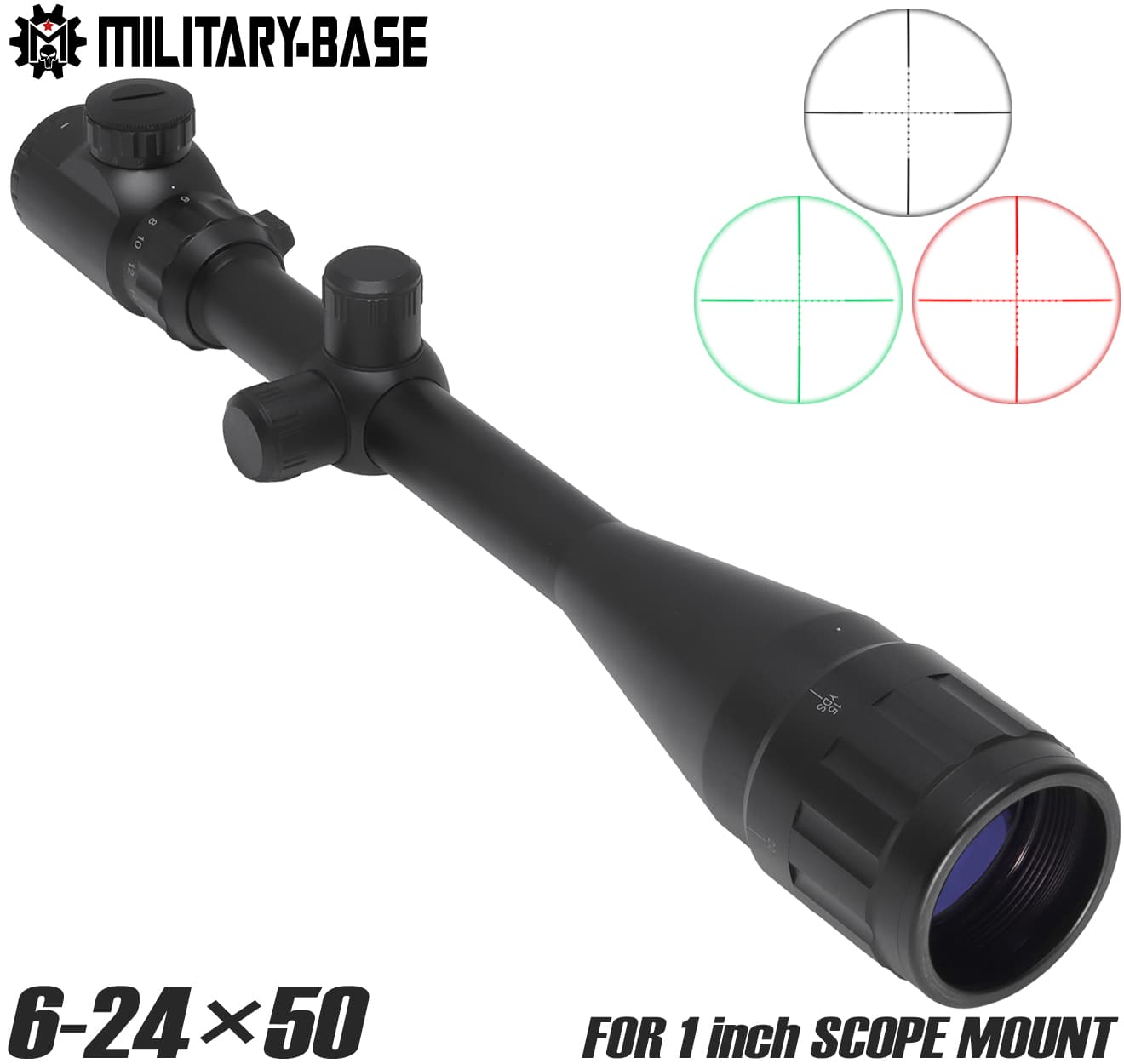 MILITARY BASE 6-24×50MD+AO+EG イルミネーション ライフルスコープ 1インチボディ