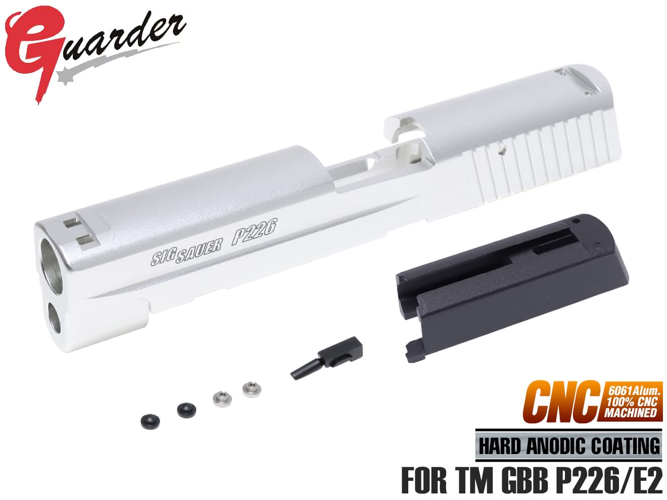 GUARDER A6061 アルミ CNCスライド Late Version Marking for マルイ P226 / E2用 [カラー：ブラック / シルバー / D]