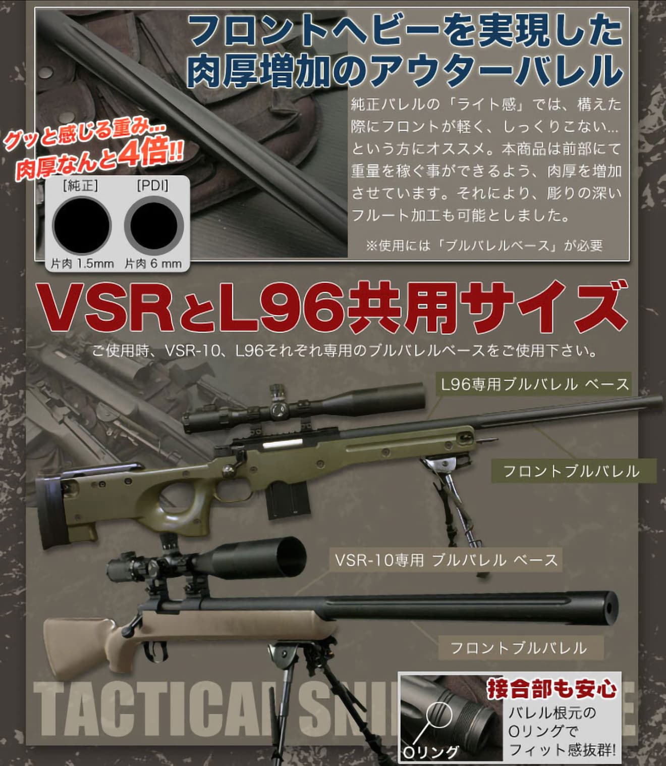 PDI フロントブルバレル 東京マルイ VSR-10用 [長さ：タイプG / タイプP / タイプL]