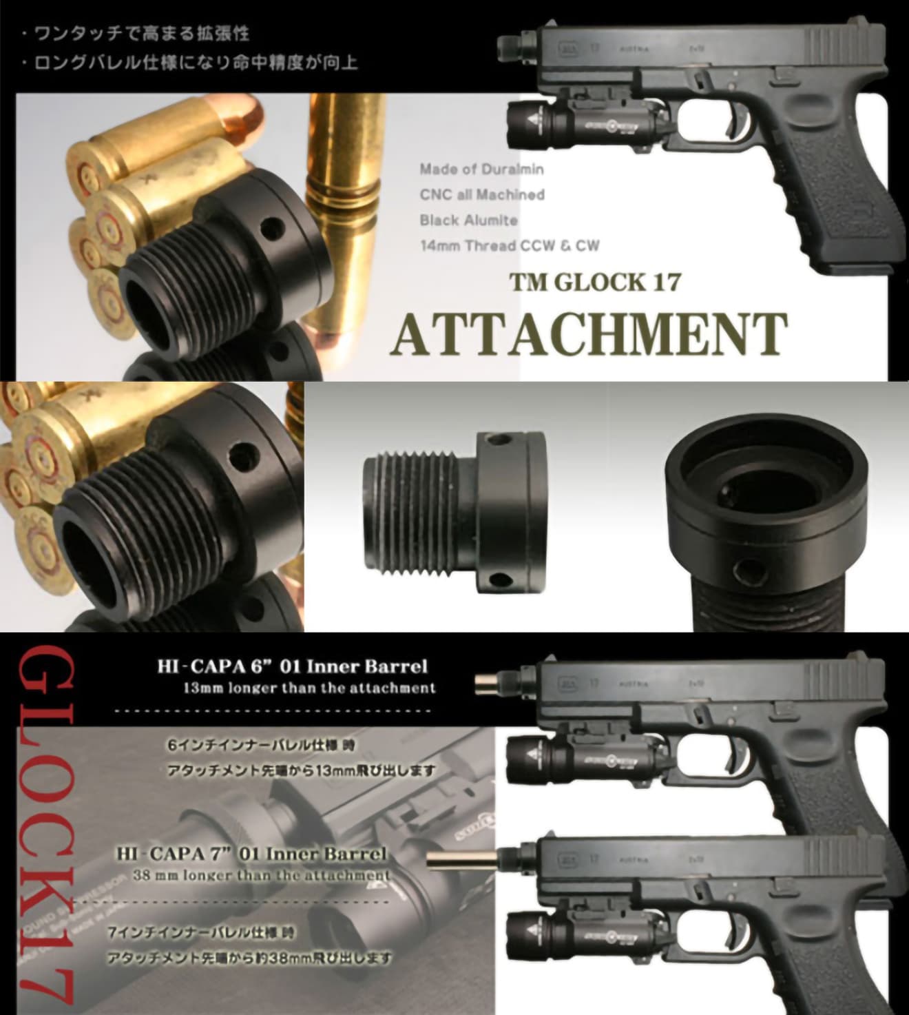 PDI サイレンサーアタッチメント 東京マルイ GBB G17用 [対応ネジ：14mm正ネジ / 14mm逆ネジ]