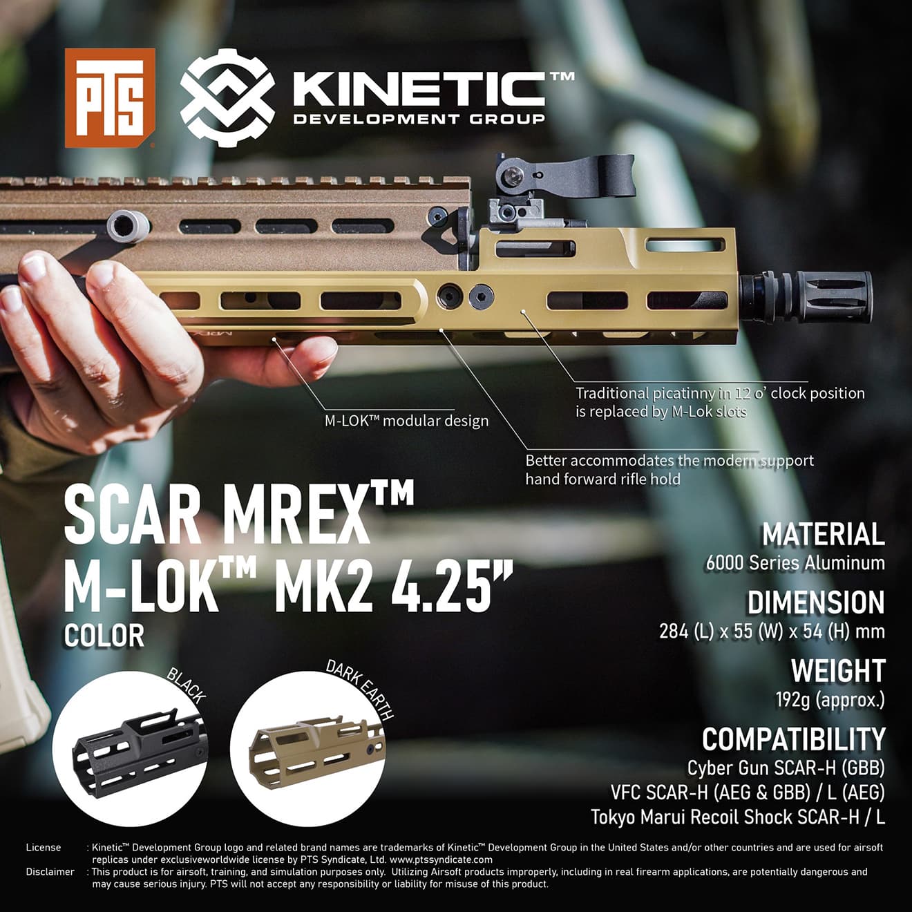 PTS Kinetic SCAR MREX M-Lok Mk.2 エクステンションレール [カラー・サイズ：BK・4.25インチ / DE・4.25インチ / BK・2.2インチ / DE・2.2インチ]