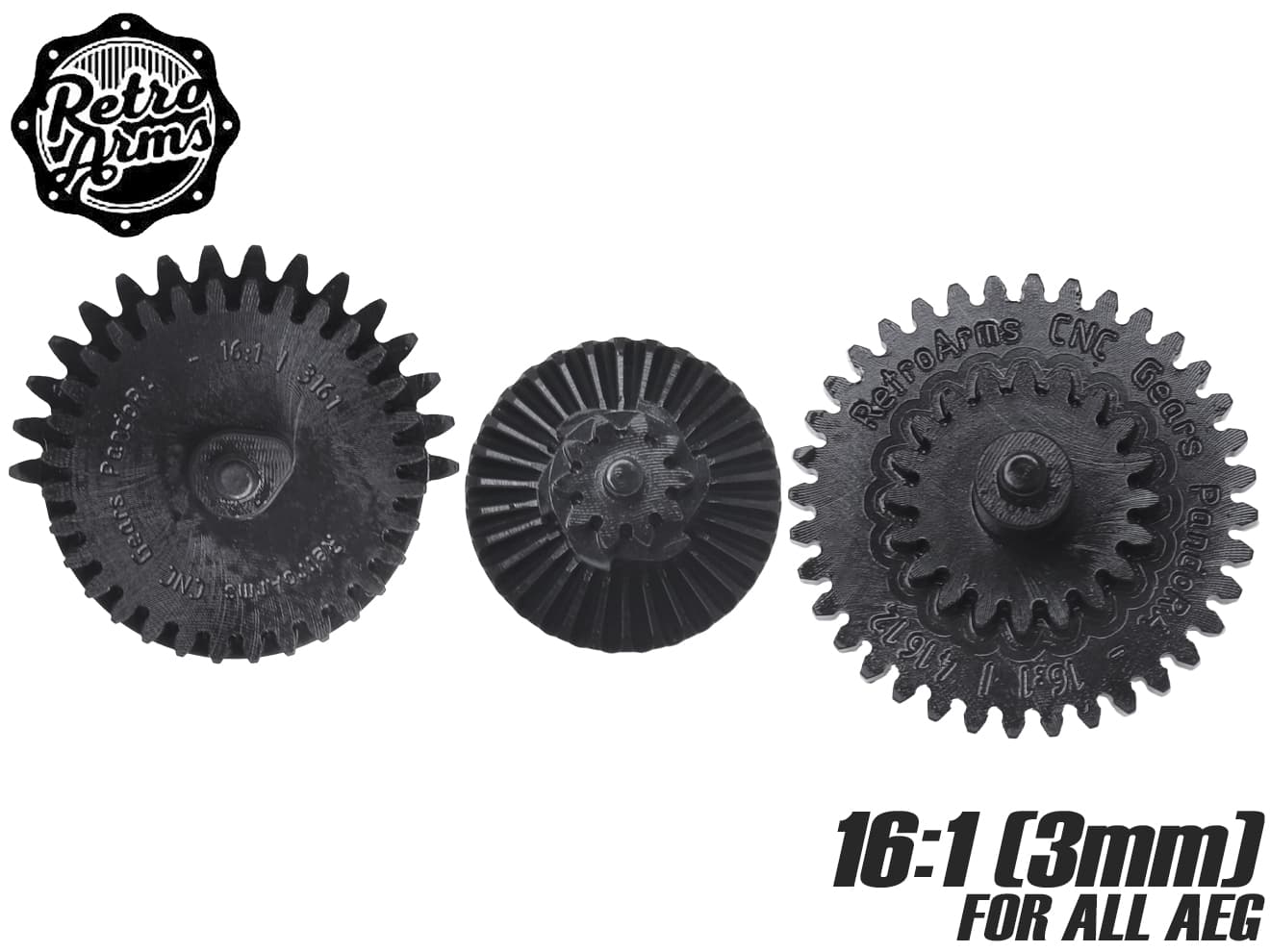 RETRO ARMS PandoRA スチールCNC ギアセット [ギア比：RATIO 10:1 (3mm) / RATIO 13:1 (3mm) / RATIO 16:1 (3mm) / RATIO 20:1 (3mm)]