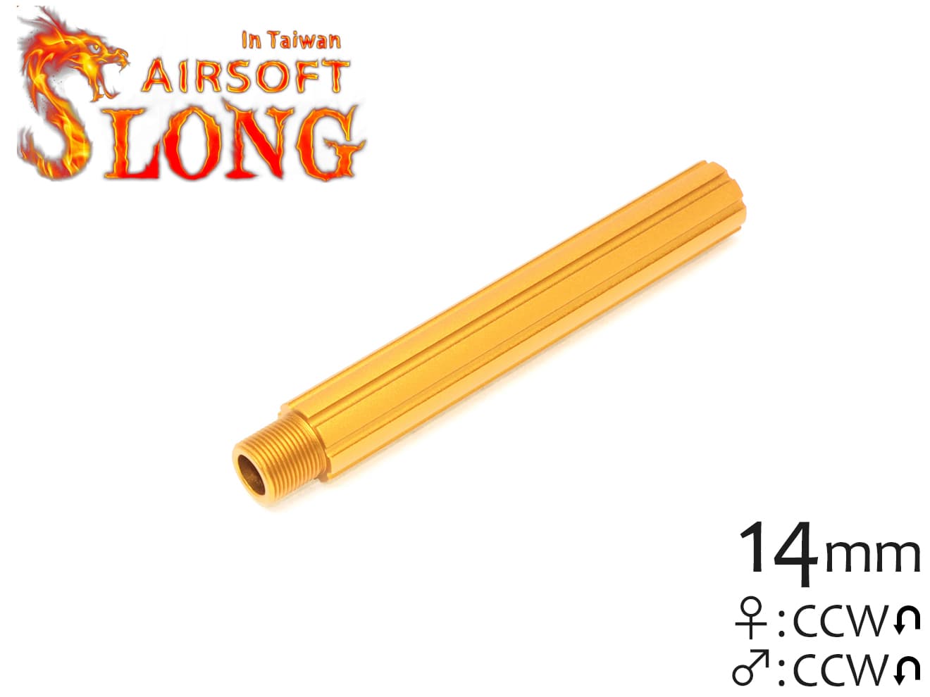 SLONG AIRSOFT 116mm アウターバレルエクステンション ストライプ 14mm逆ネジ [カラー：ブラック / オレンジ / ゴールド]