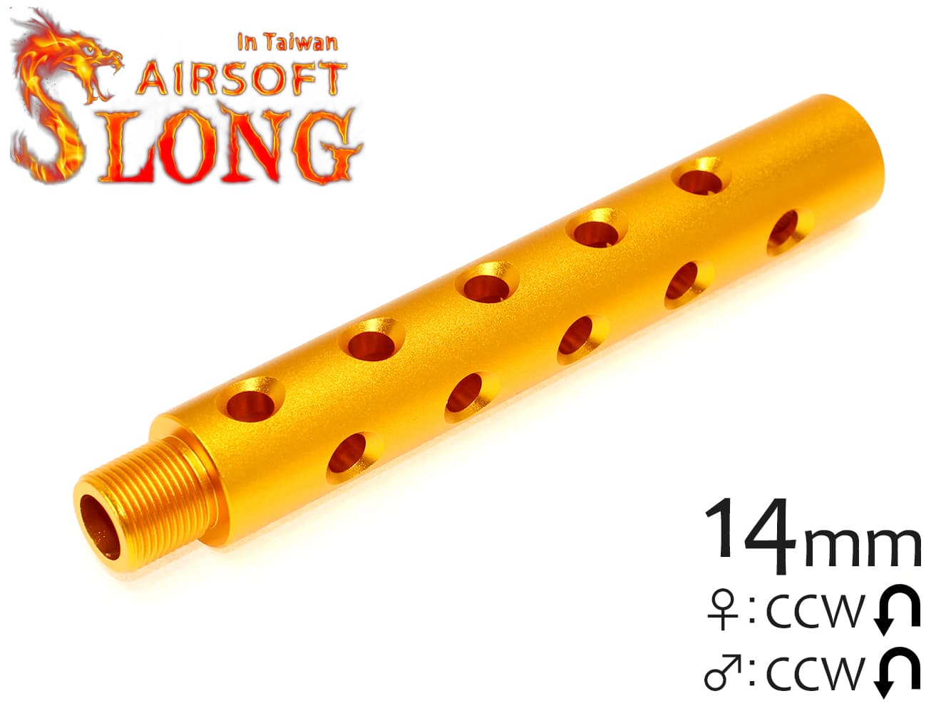 SLONG AIRSOFT 117mm アウターバレルエクステンション Φ19 ピアスド 14mm逆ネジ [カラー：ブラック / オレンジ / ゴールド]