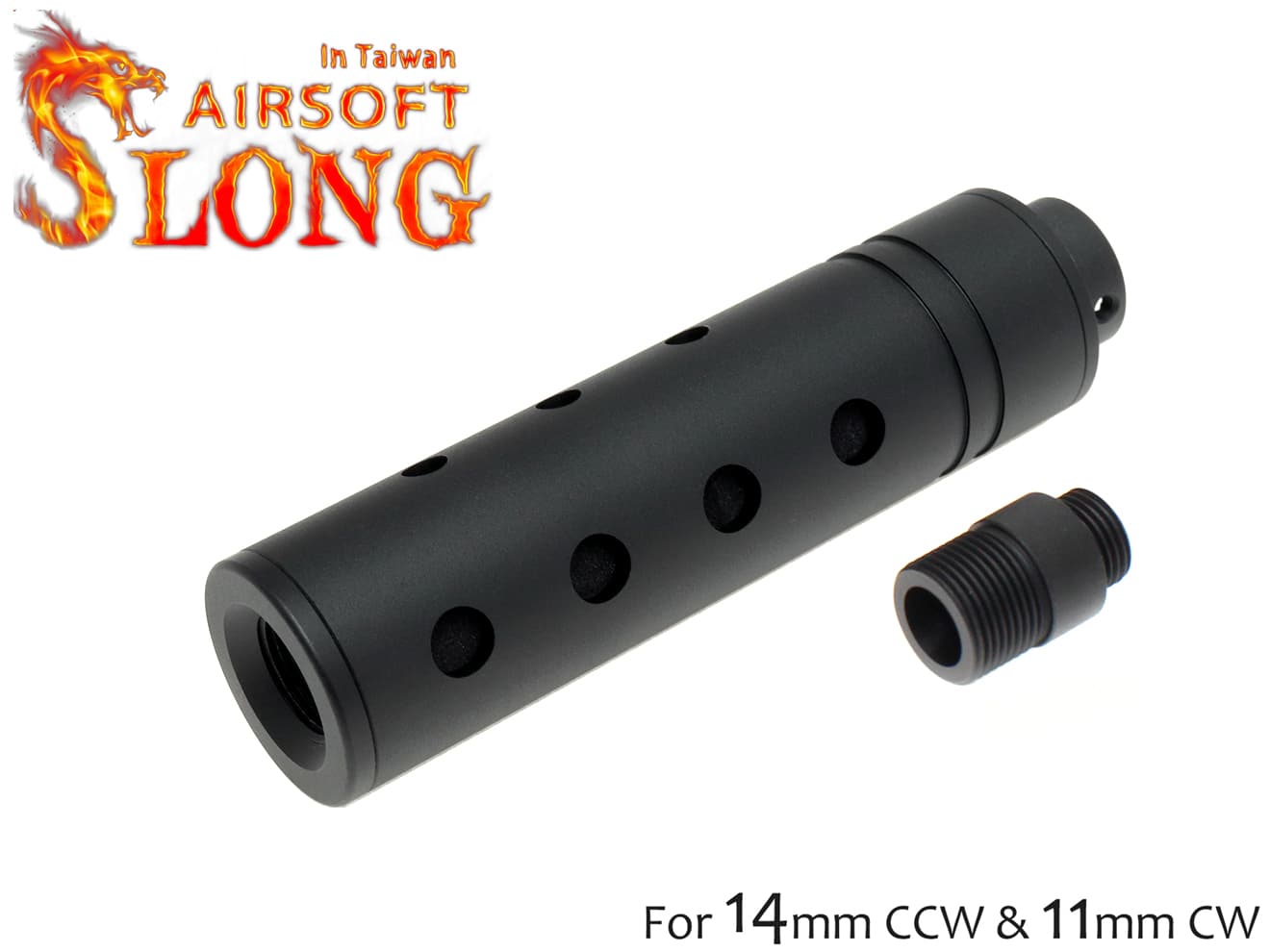 SLONG AIRSOFT 14mm逆ネジ スリムショートサプレッサー ピアスド [アダプター：無し / 11mm変換アダプター]