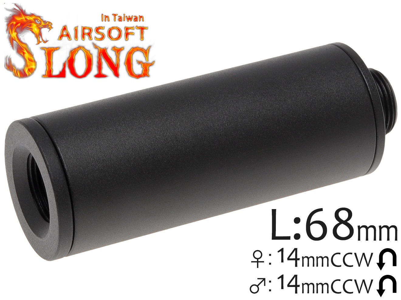SLONG AIRSOFT ワイド サプレッサー バレルエクステンション 68mm 14mm逆ネジ/14mm逆ネジ [タイプ：フルート / プレーン]