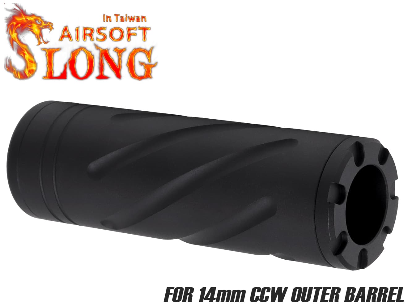 SLONG AIRSOFT ワイドホール ショートサプレッサー for 14mmCCW BK [デザイン：ディンプル / マーキング / スパイラルフルート / フルート]